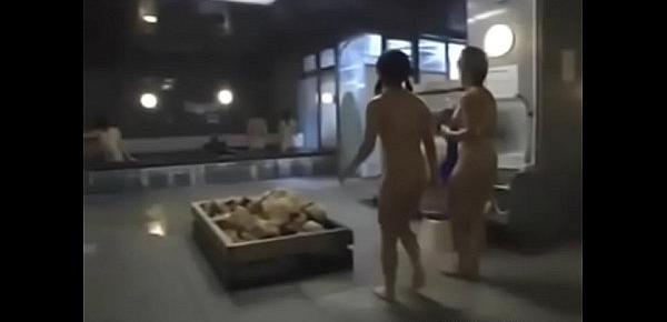  Two Jav Beauties Corner Another In A Public Bathhouse (Lesbian)(Threesome)(Chikan)